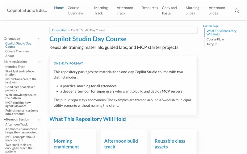 Screenshot of Copilot Studio day course