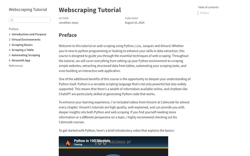 Screenshot of Webscraping tutorial